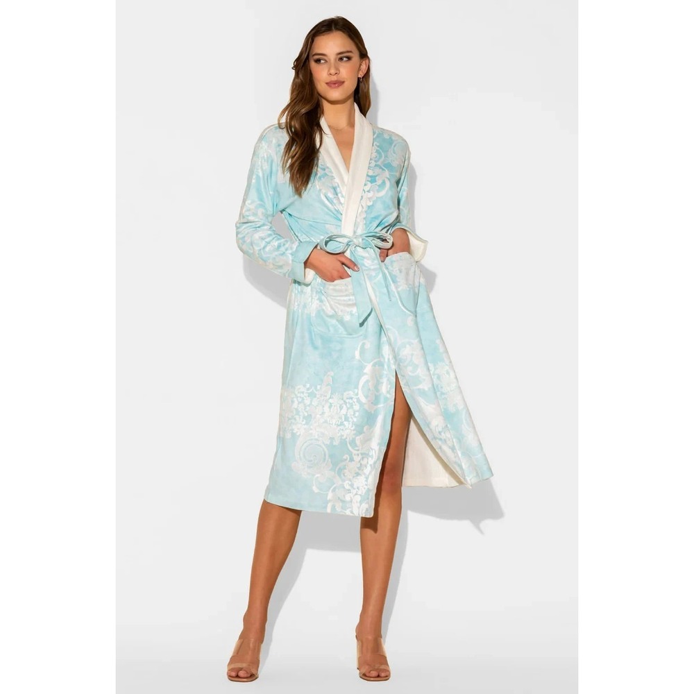 Wrap Up By VP Women's Long Robe Romantique Aqua Microfiber Soft Luxury Floral